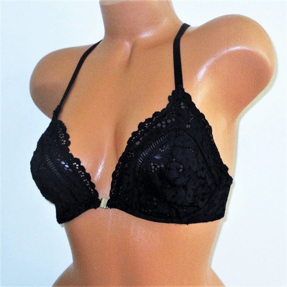 32C Victoria Secret Unlined Demi Bra Racerback Front Close Black lace - Picture 3 of 7